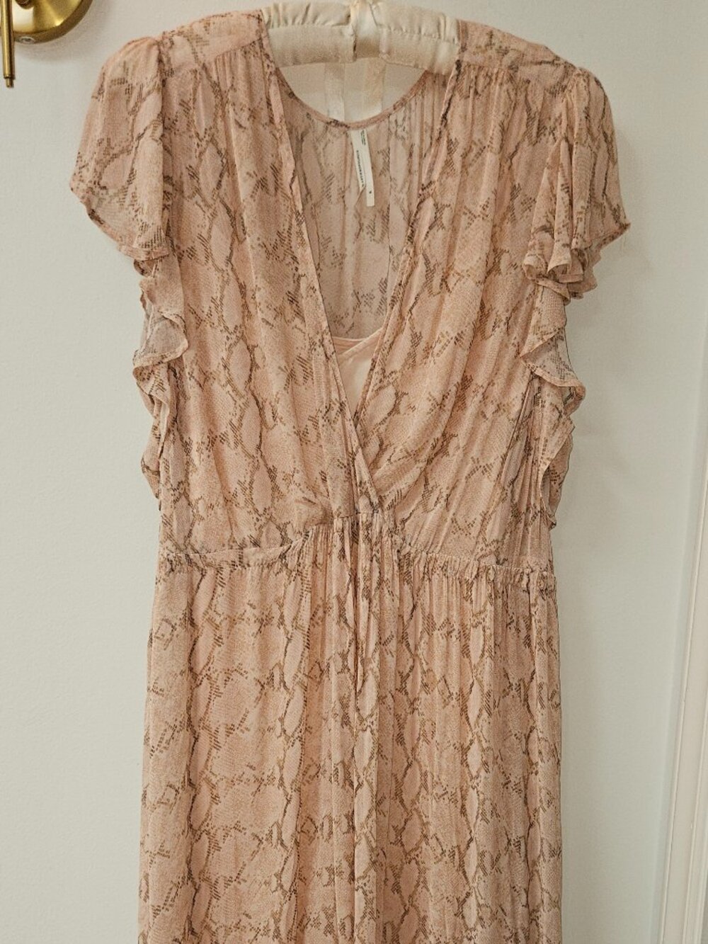 Anthropologie Sheer Pink Snake Print Maxi Dress with Slip